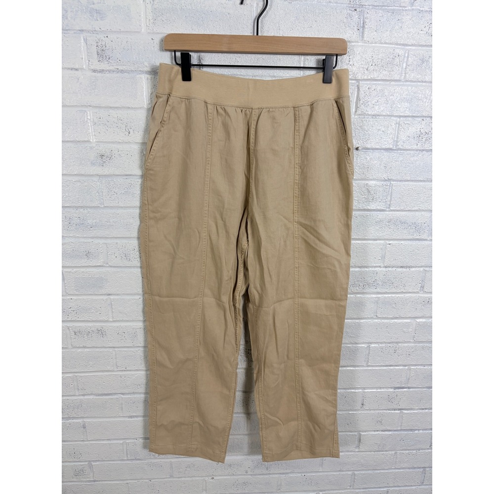 Faherty Arlie Day Pant Womens L Beige Linen Blend Cropped Trousers Coastal